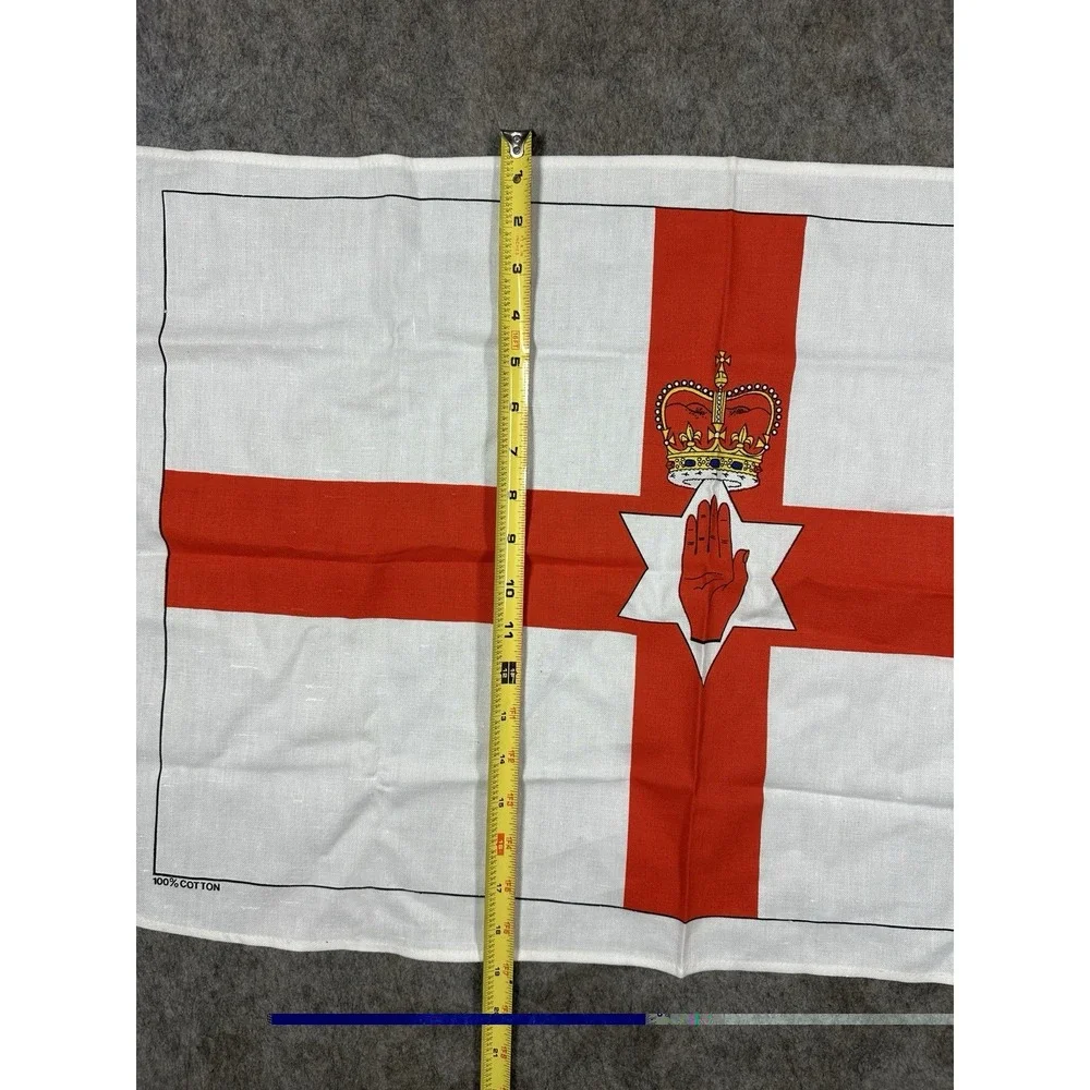 Vintage Northern Ireland Ulster Banner Flag Tea Towel Red Hand 31x18 Cotton 70s